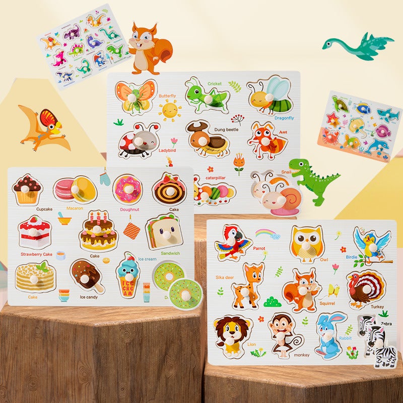 Wooden Hand-Held Jigsaw Puzzle Cognitive Jigsaw Puzzle Panel For Children Aged 1-3 - Image 3